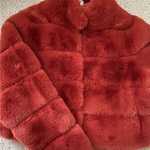 Belle Faux Cropped Burnt Red Coat